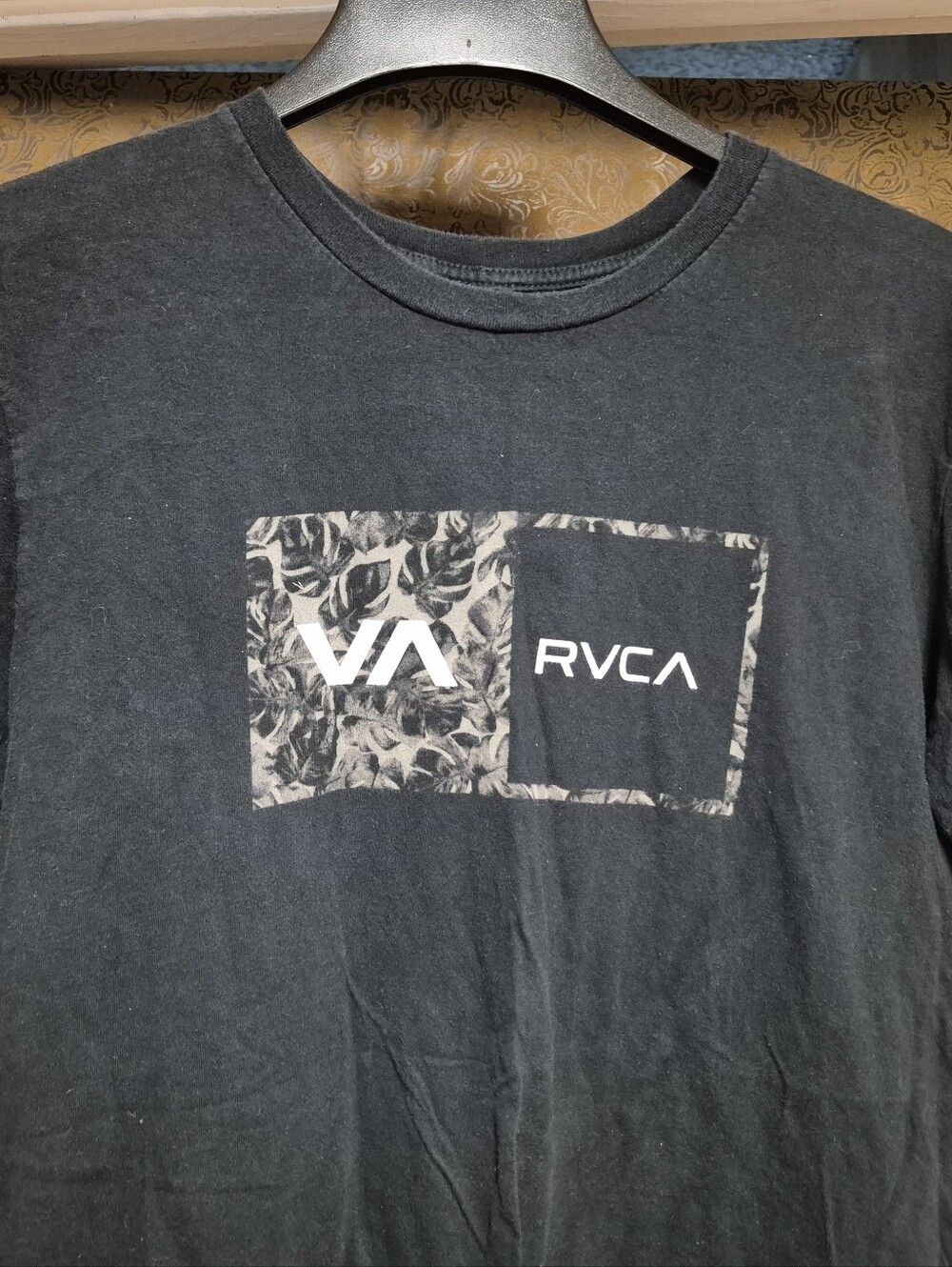 RVCA Black Short-Sleeve Tee with White Logo Panel